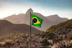 Brazilian flag and Corcovado