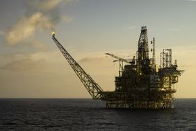 Close-up of an oil platform at sea