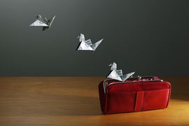 currency in the shape of birds flying out of an open wallet